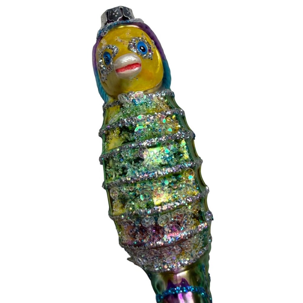 Pier One Seahorse Christmas Ornament With Glitter Design Blow Glass - Picture 3 of 4